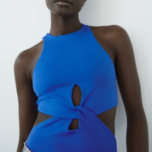 Zara Tops Zara Blue Cutout Bodysuit Poshmark